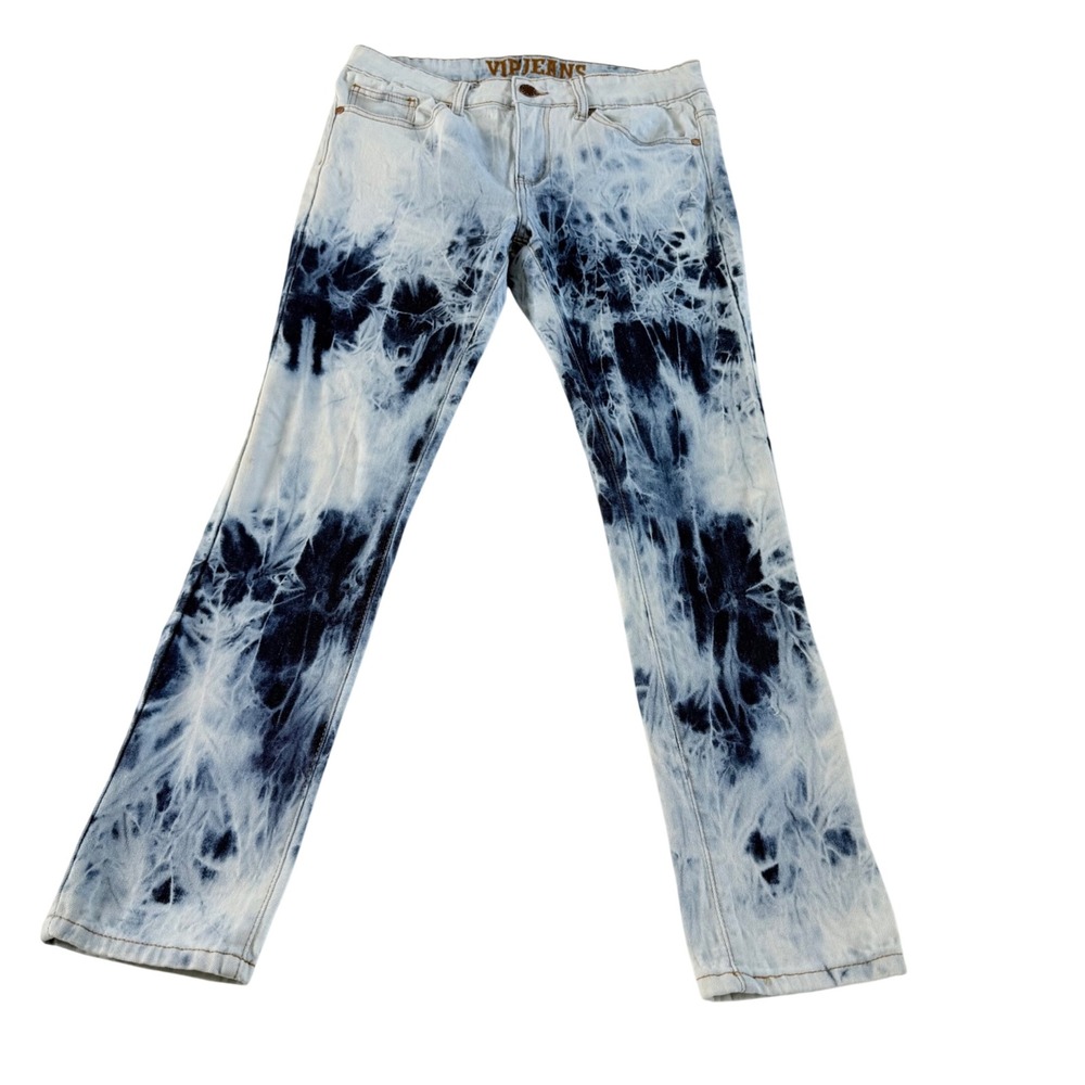 VIP Jeans Straight Leg Womens 11/12 Blue Excellent Acid Wash Tie Dye Mid Rise